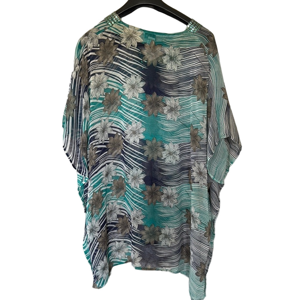 Signature Asymmetrical Dolman Sleeve Tunic Blue Black - Picture 4 of 5